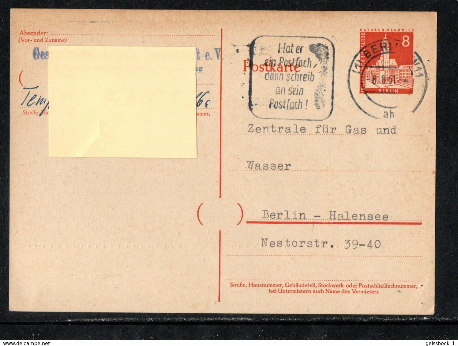 Berlin 1956: P 31:  Postkarte      (B001) - Cartes Postales - Oblitérées