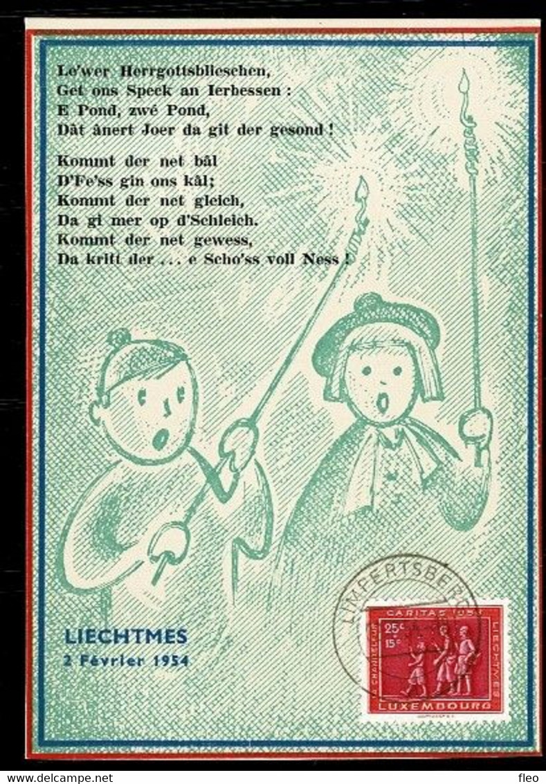 Luxembourg, Liechtmes 1954. Oblitéré LIMPERTSBERG - Commemoration Cards