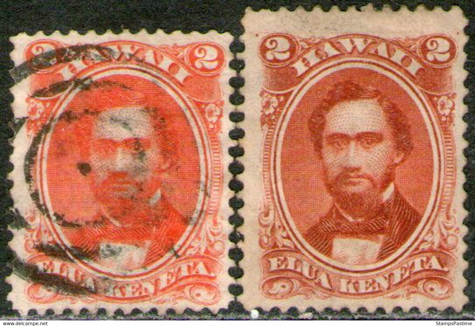 HAWÁI – HAWAII 2 Sellos Usado Y Nuevo REY KAMEHAMEHA 4° VARIEDAD COLOR Años 1864-71 – Valorizados En Catálogo U$S 67.50 - Hawaï