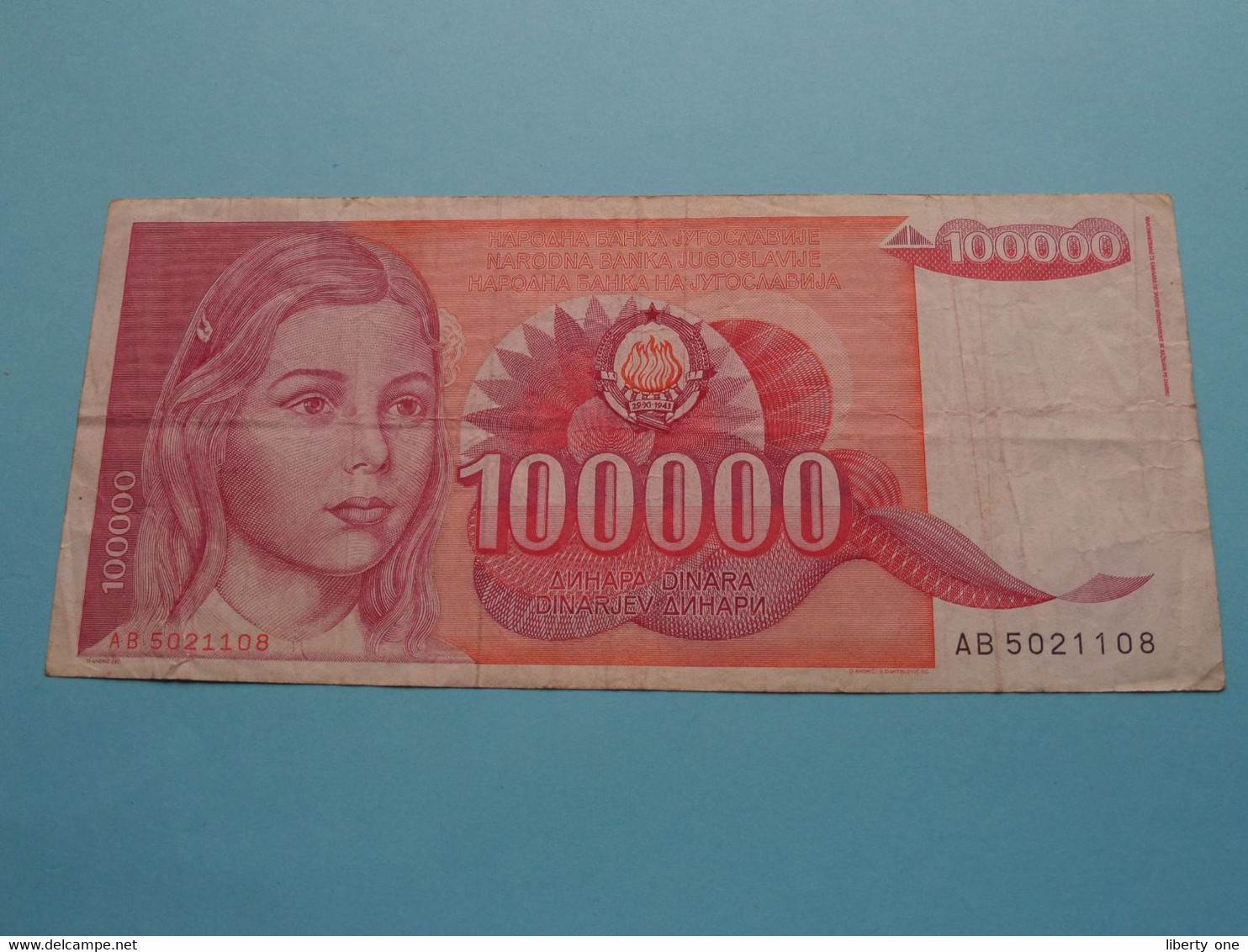 100.000 Dinara 1/5/1989 / AB 5021108 ( For Grade, Please See SCANS ) Circulated ! - Yugoslavia