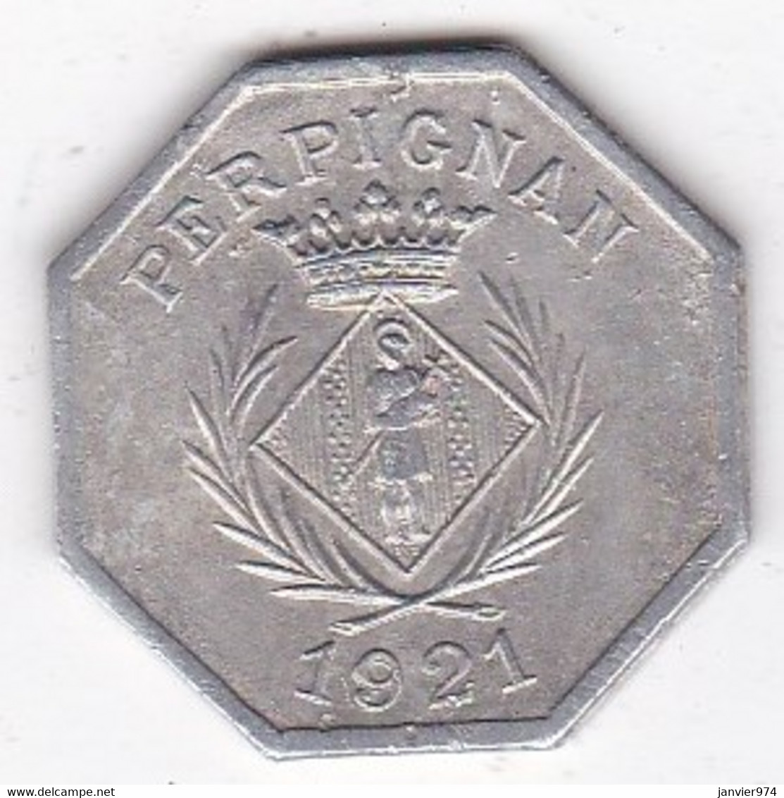 66. Pyrénées Orientales. Perpignan. Chambre Syndicale Des Commercants 10 Centimes 1921, En Aluminium - Noodgeld