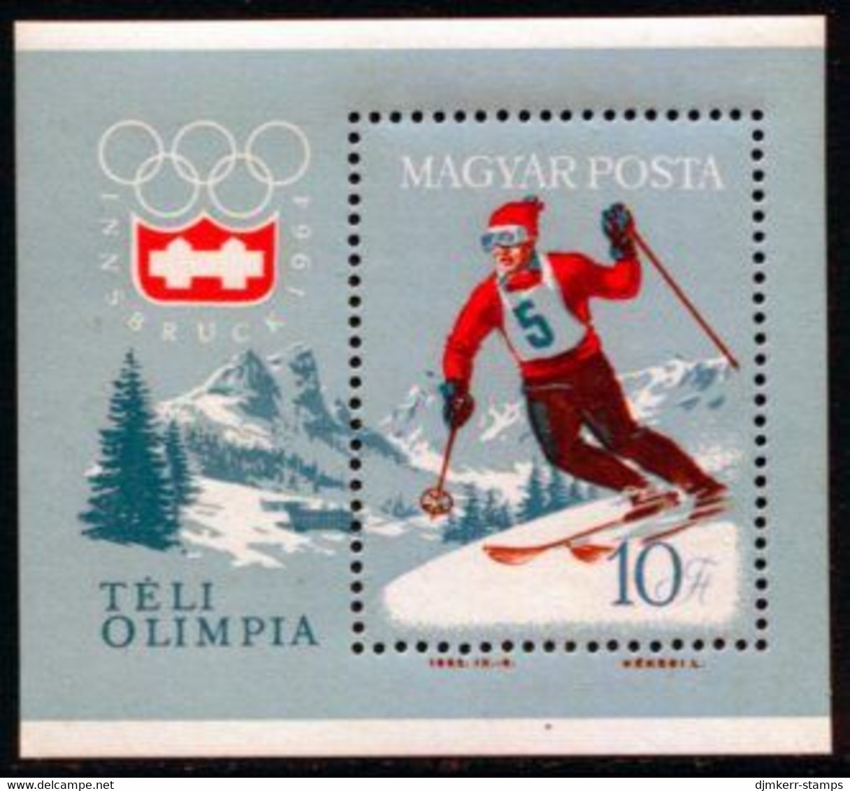 HUNGARY 1964 Winter Olympics  Block MNH / **.  Michel Block 40 - Ungebraucht