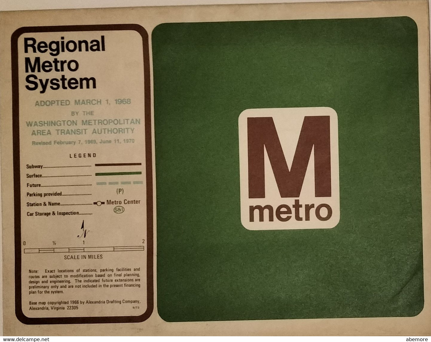 Grande Carte Du Réseau De Métro, Washington DC/Washington DC Metro WMATA System Map, 1973 - Mundo