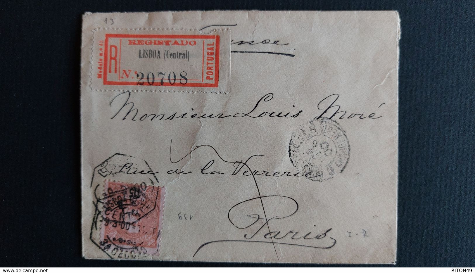 LETTRE 1900 LISBONNE A PARIS RECOMENDADO - Storia Postale