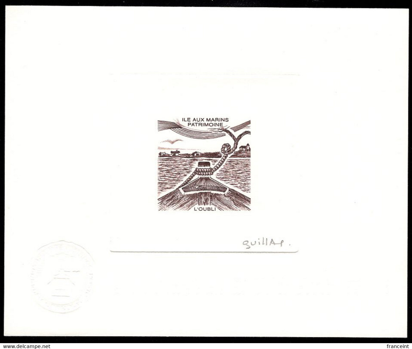 ST. PIERRE & MIQUELON(1989) Small Boat. Die Proof In Brown Signed By The Engraver GUILLAUME. Heritage Ile Marins - Non Dentelés, épreuves & Variétés