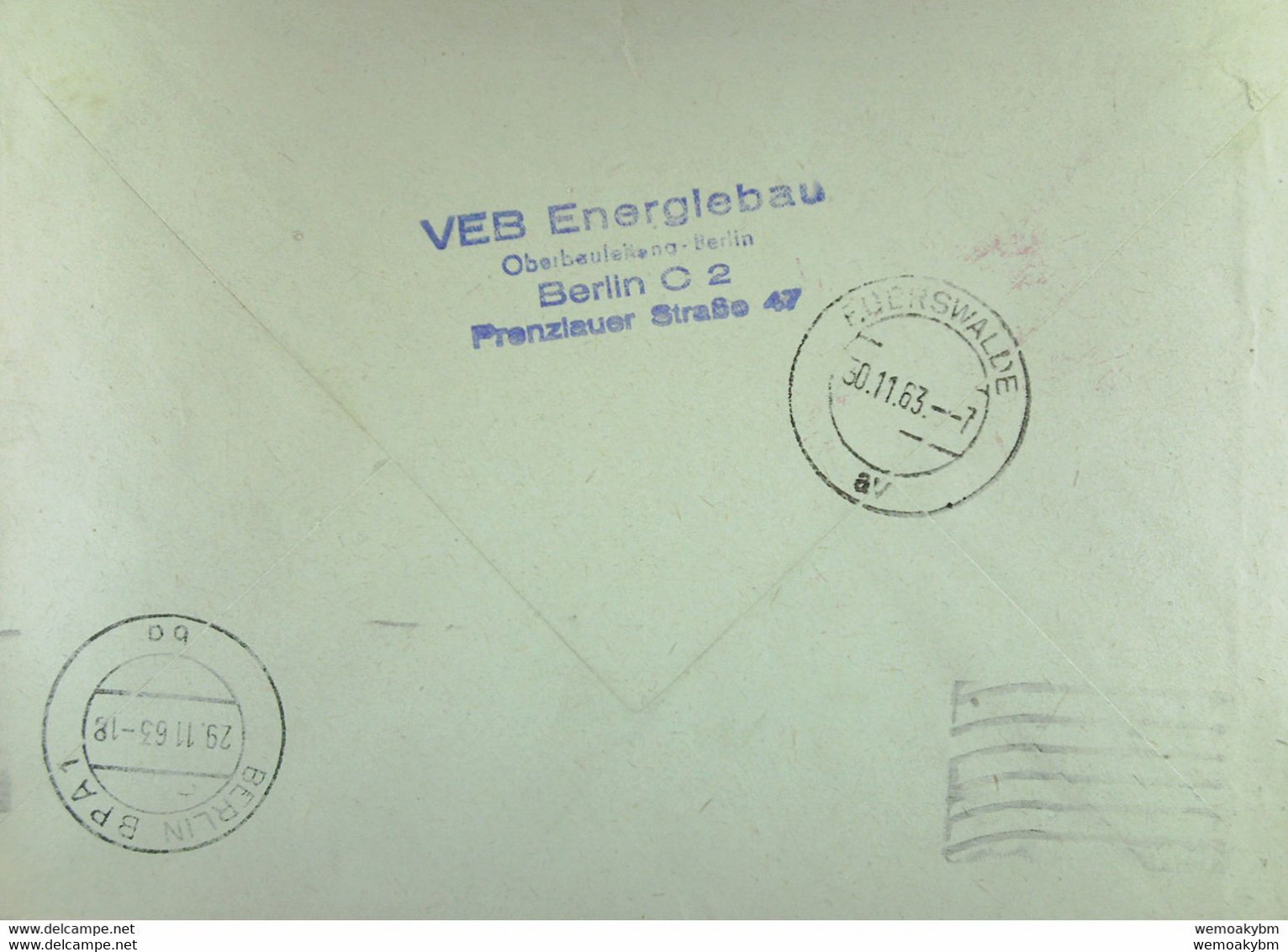 Fern-Brief Mit ZKD-Kastenst. "VEB Energiebau Oberbaultg-NU- Berlin C2" 29.11.63 An VEB Energieversorgung Eberswalde - Zentraler Kurierdienst