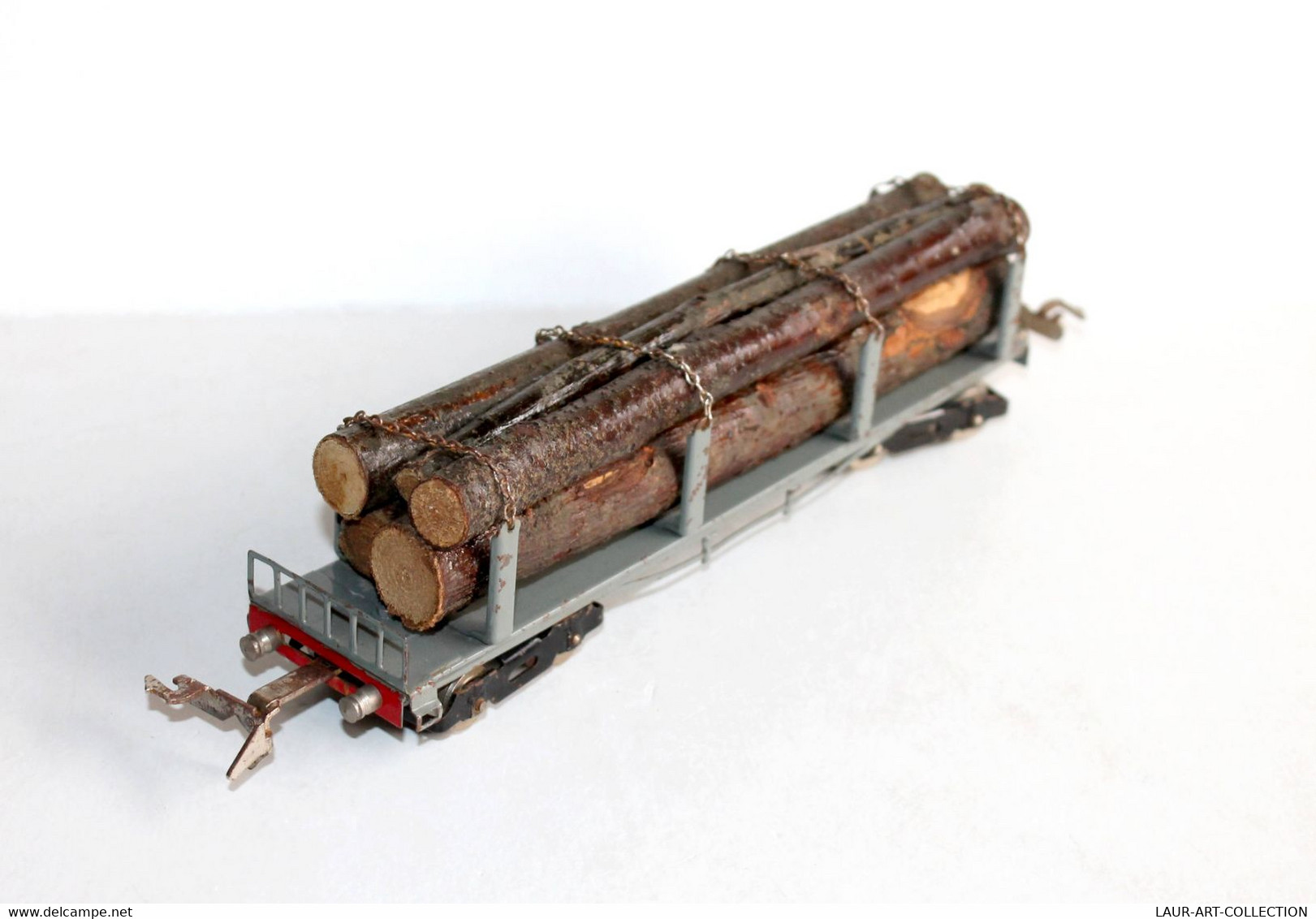 LR - WAGON MARCHANDISE PLAT A RANCHERS + 5 GRUMES TRONC BOIS A BOGIES - ECH:O/0 - MODELISME FERROVIAIRE (2811.43) - Güterwaggons