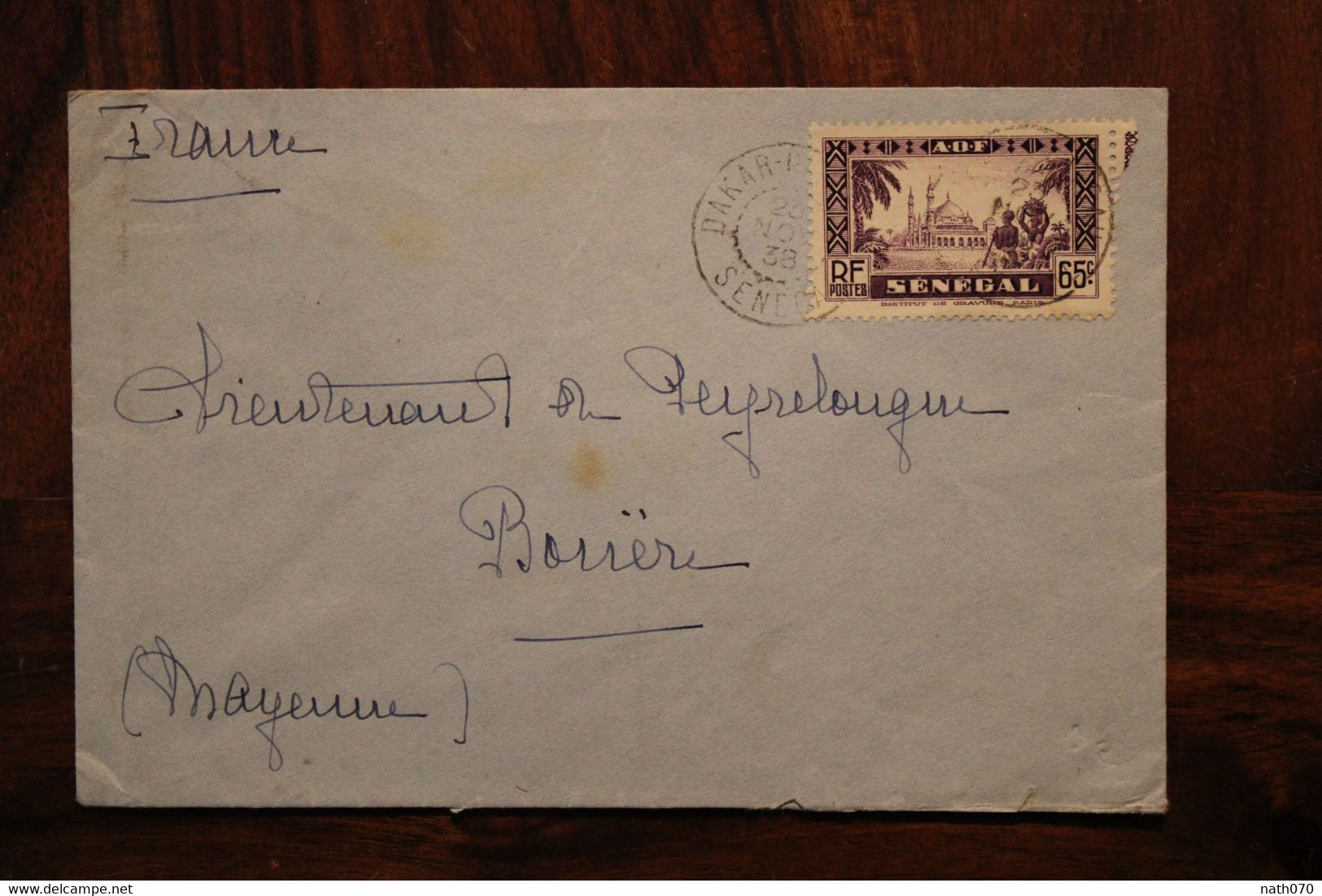 1938 Sénégal France Pour Bouère Mayenne Cover AOF Colonie Timbre Seul - Briefe U. Dokumente