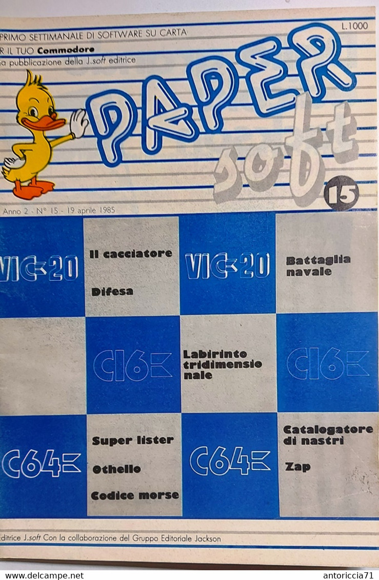 Rivista Paper Soft Del 19 Aprile 1985 Jackson Soft Software Su Carta Commodore - Informática