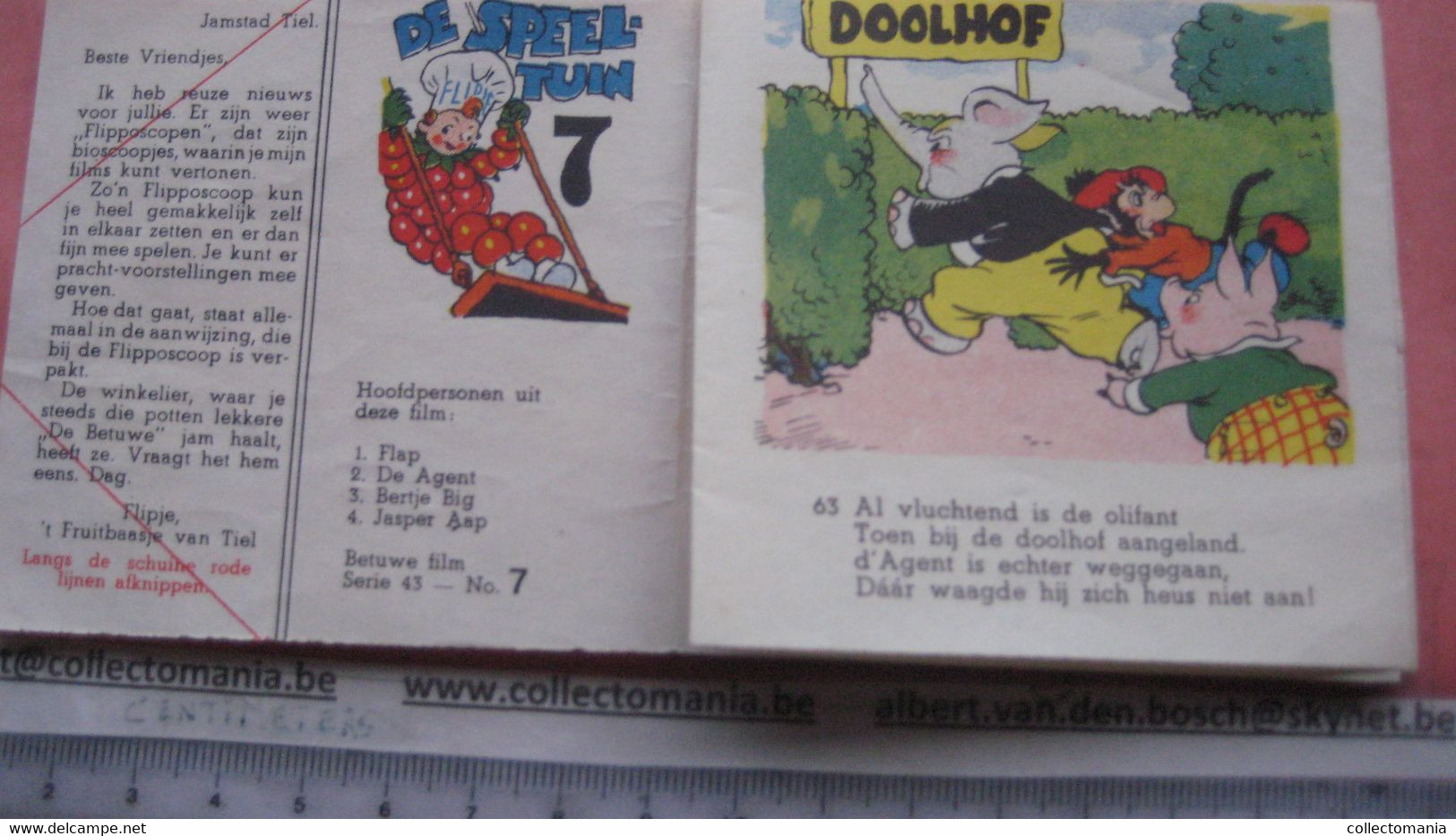 1952 Flipje, FRUITBAASJE de BETUWE, 4 kompl. series = 8 stroken in elk, voor kinderbioskoop FLIPPOSCOOP,  Prima staat