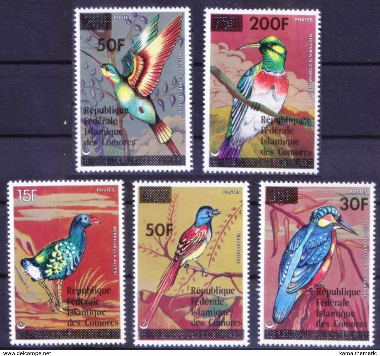 Comoros 1979 MNH 5v, OVP Birds, Malagasy Kingfisher, Bee-eater, Sunbird - Koekoeken En Toerako's