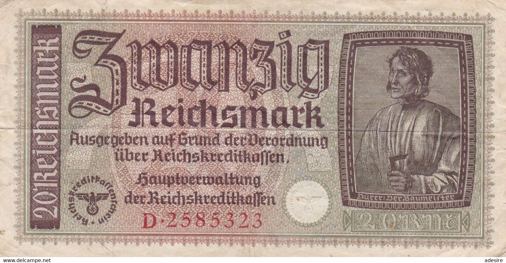 20 REICHSMARK Banknote Reichskreditkassenschein Umlaufschein ... - 20 Mark