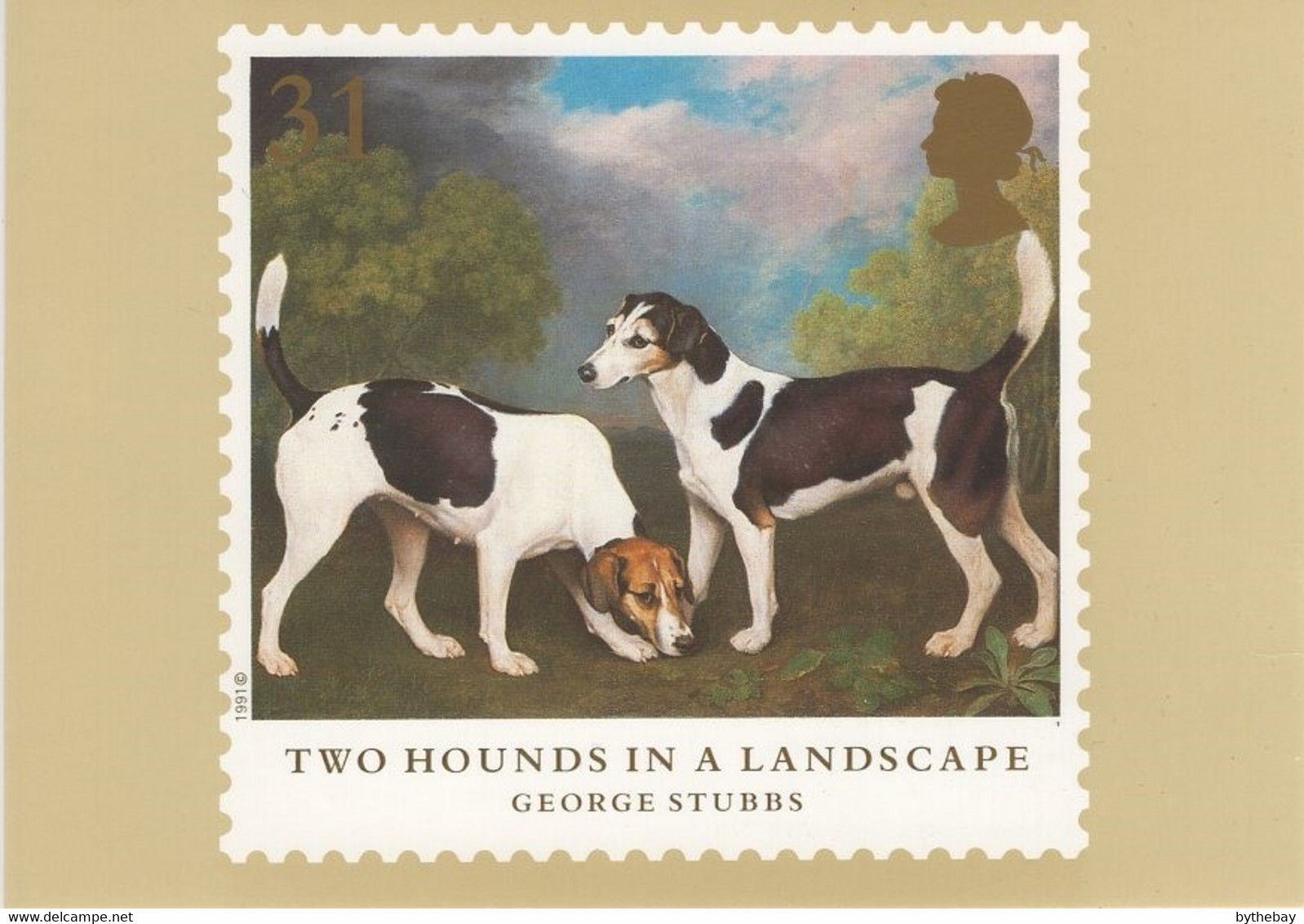 Great Britain 1991 PHQ Card Sc 1347 31p Two Hounds In A Landscape By G Stubbs - PHQ Cards