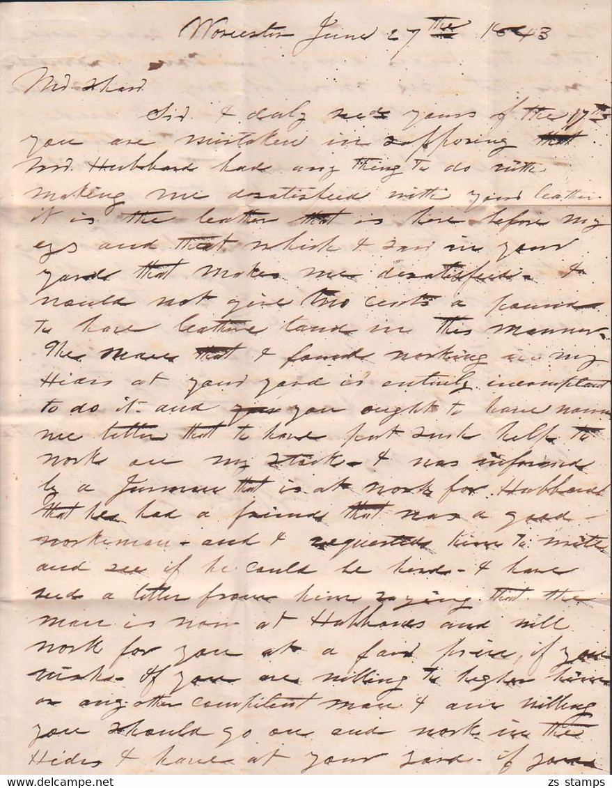 WORCESTER Old-cover With Informations From 1843 - ...-1840 Préphilatélie
