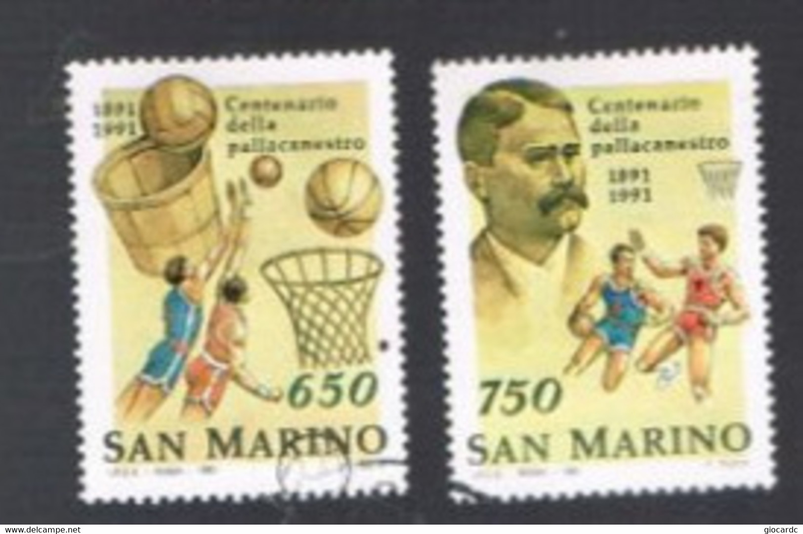 SAN MARINO - UN  1321.1322 - 1991 CENTENARIO DELLA PALLACANESTRO (BASKET)     (COMPLET SET OF 2 )   - USED° - Oblitérés