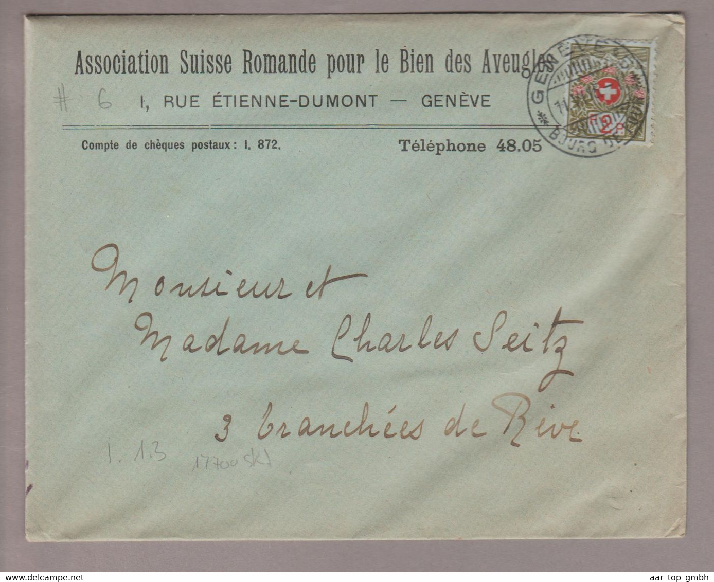 CH Portofreiheit Zu#2A 2Rp. Kl#6 Ortsbrief Genève 1915-06-11 - Portofreiheit