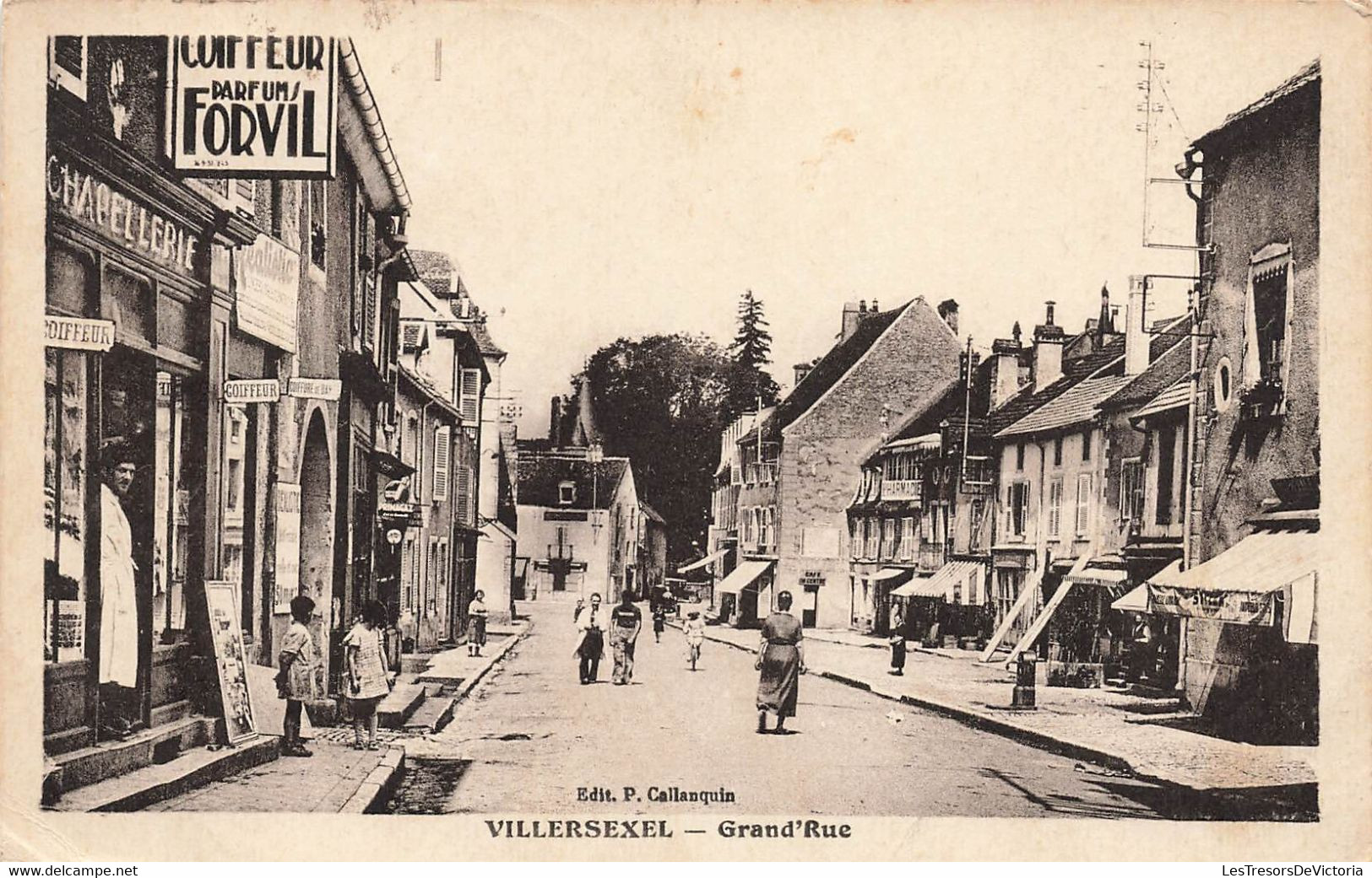 CPA Villersexel - Grand'rue - Edit P Callanquin - Pub Parfum Forvil - Animé - Villersexel