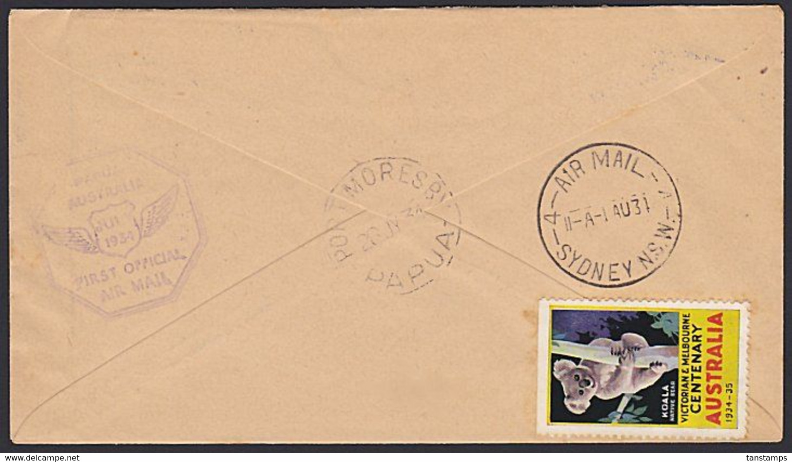 AUSTRALIA 1934 TTO PAPUA NEW GUINEA FIRST FLIGHT COVER - Eerste Vluchten