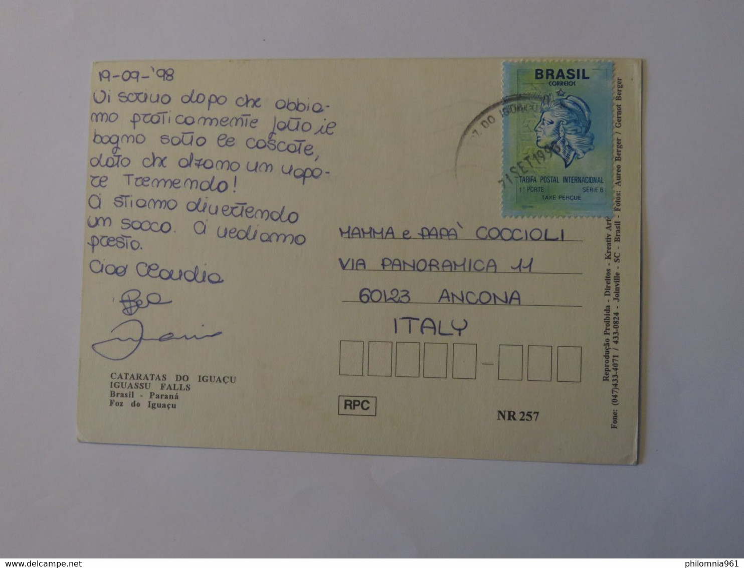 BRAZIL POSTCARD TO ITALY 1998 - Usati