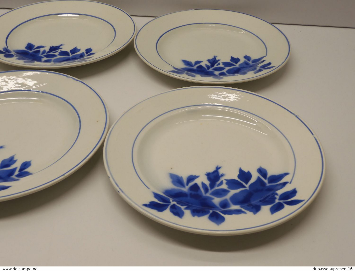 *6 PETITES ASSIETTES DESSERT CERAMIQUE TAURION PB LIMOGES FLEURS ROSES BLEUES  E