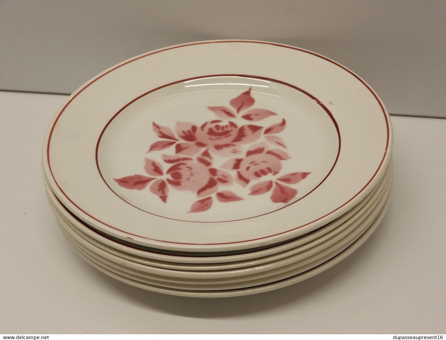 *7 PETITES ASSIETTES DESSERT CERAMIQUE TAURION PB LIMOGES FLEURS ROSES ROSES  E