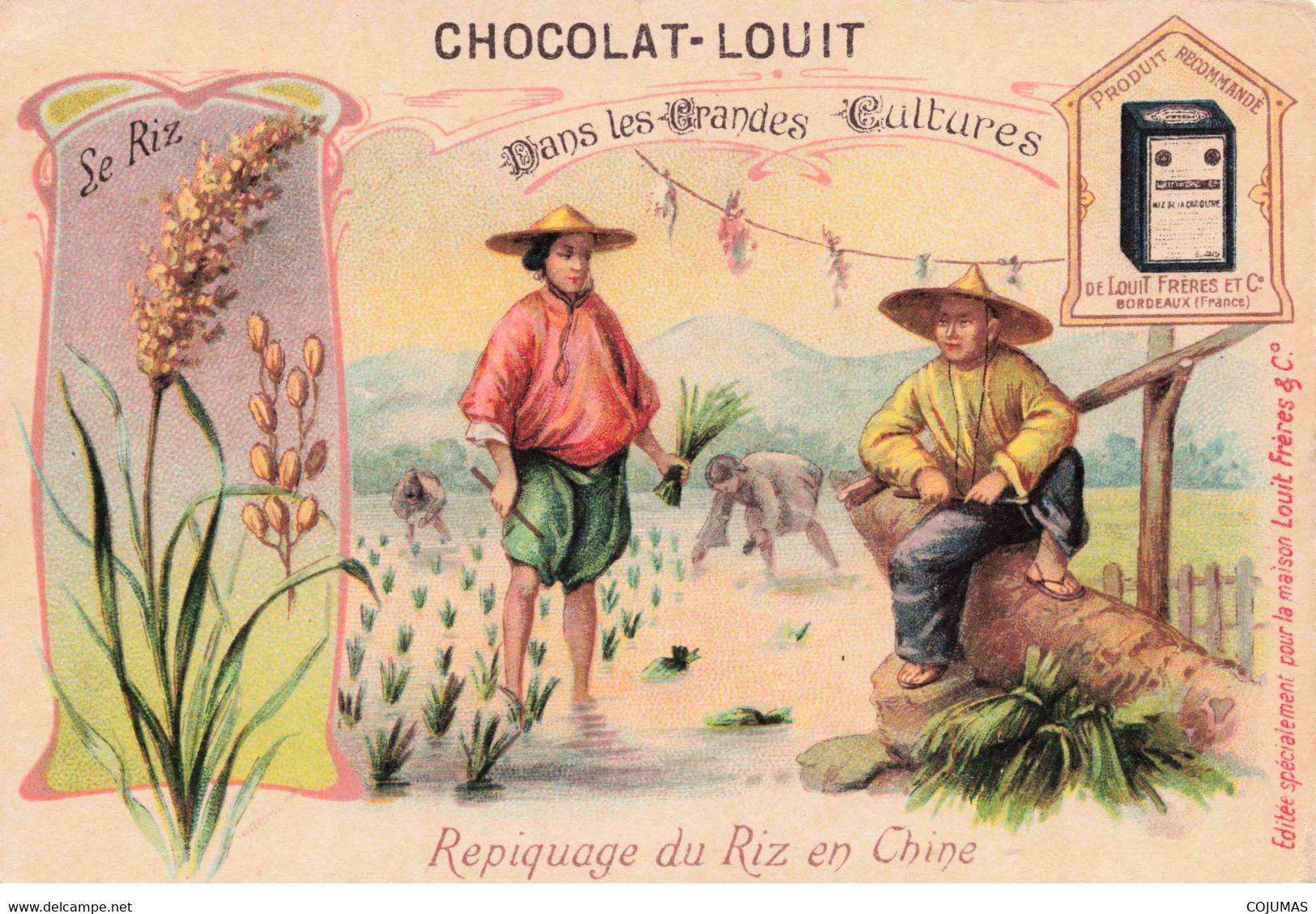 CHROMOS - S00922 - Chocolat Louis - Repiquage Du Riz En Chine - Cultures - Chinois - Chapeau - 10,5x7cm Env - L1 - Louit