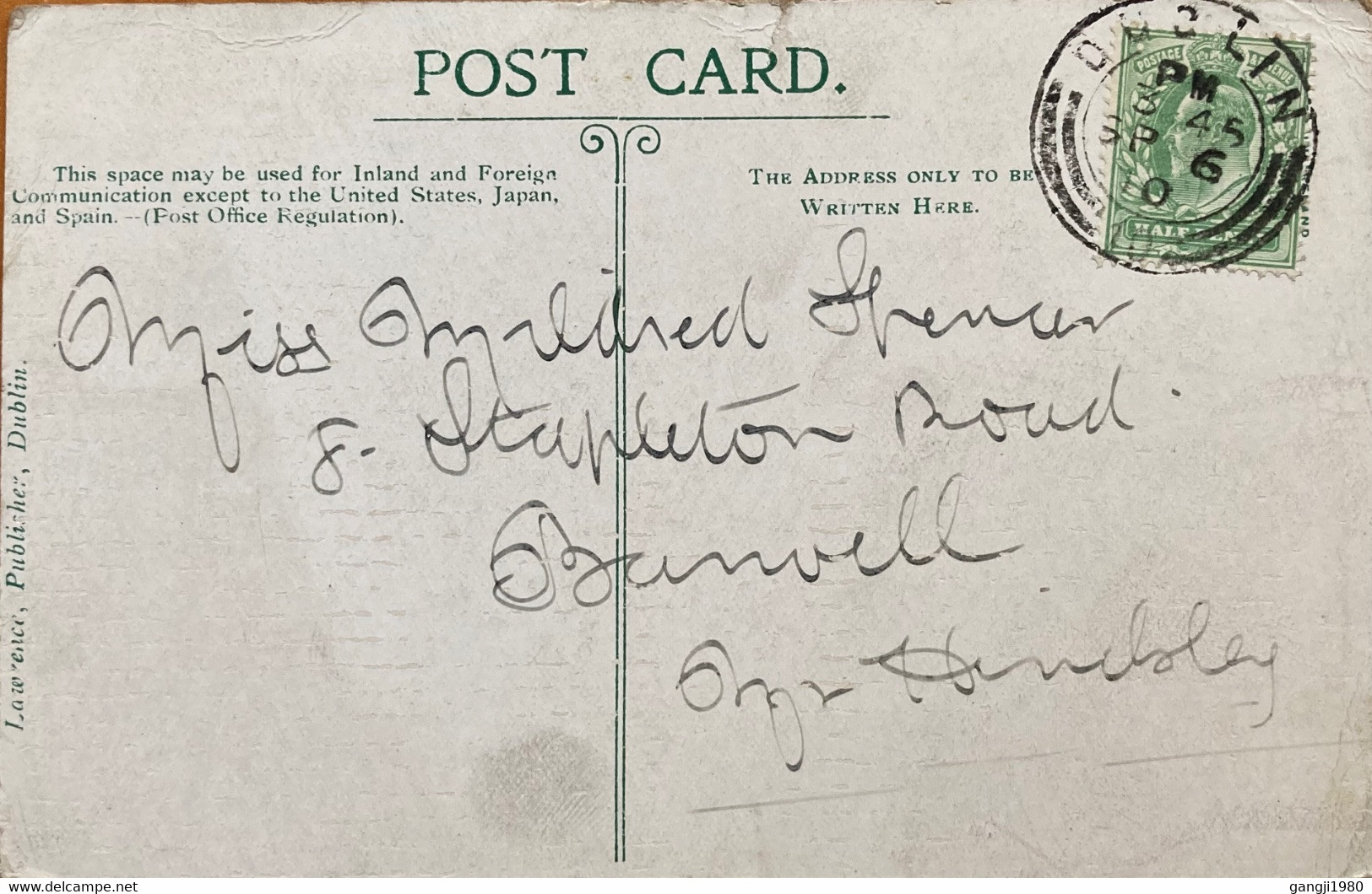 IRELAND 1910, NICE SILVER POSTCARD, MAP,  KING EDWARD STAMP ,DUBLIN CITY CANCEL - Storia Postale