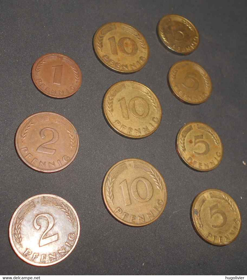 Lot De 10 Monnaies 1 2 5 10 Pfennig Années 50 60 Et 1970 Bundes Republik Deutschland - Sammlungen