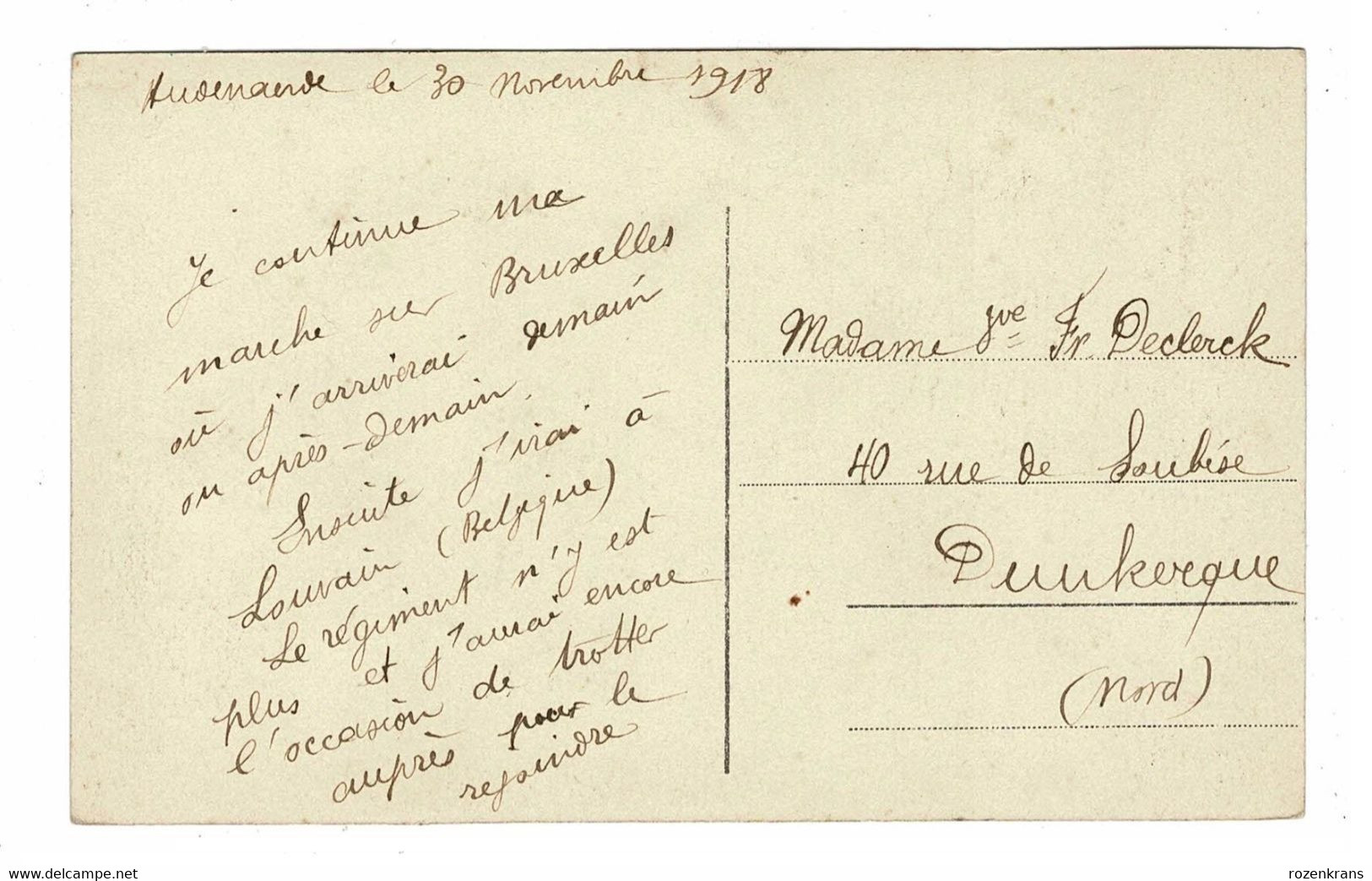 Ingelmunster Gravinstraat Geanimeerd ZELDZAAM (Correspondence Militaire 1918 WW1 Soldat De Audenaerde Vers Dunkerque) - Ingelmunster