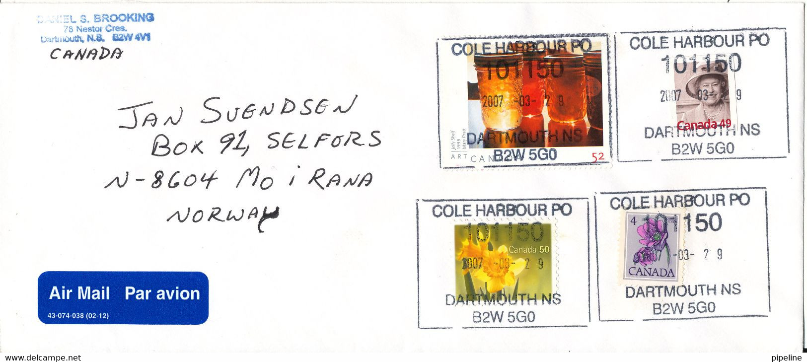 Canada Cover Sent To Norway Cole Harbour PO Dartmouth NS 29-3-2007 Special Cancel - Lettres & Documents