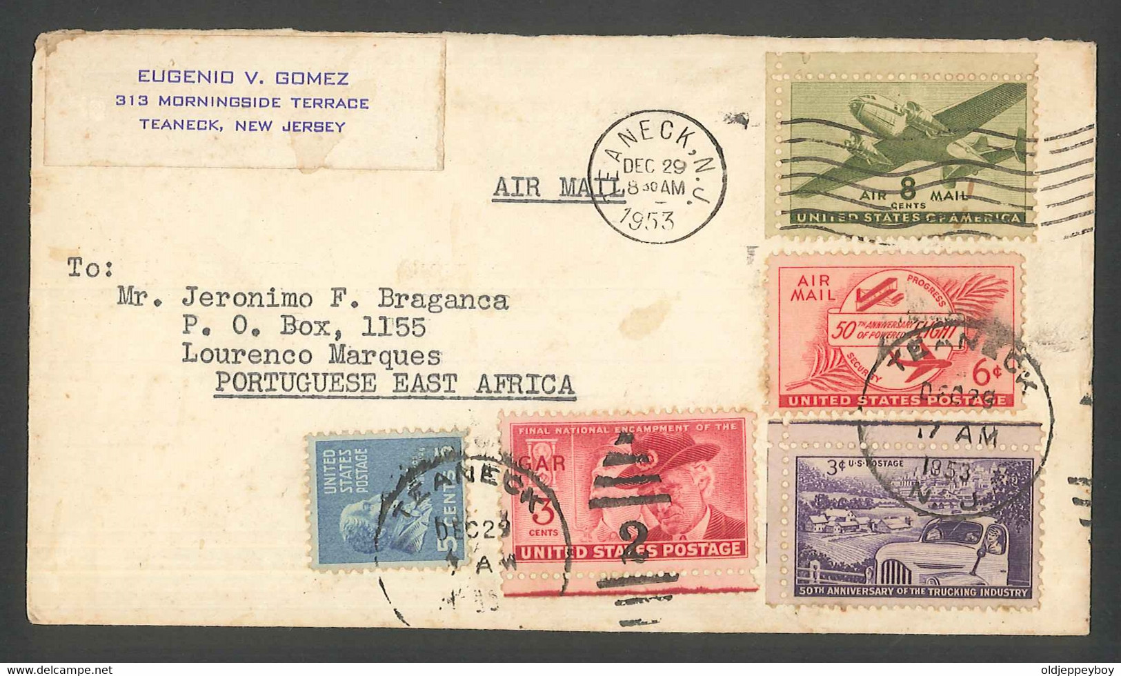 FDC USA New Jersey To Mozambique Portuguese East Africa 1953 - Portuguese Africa