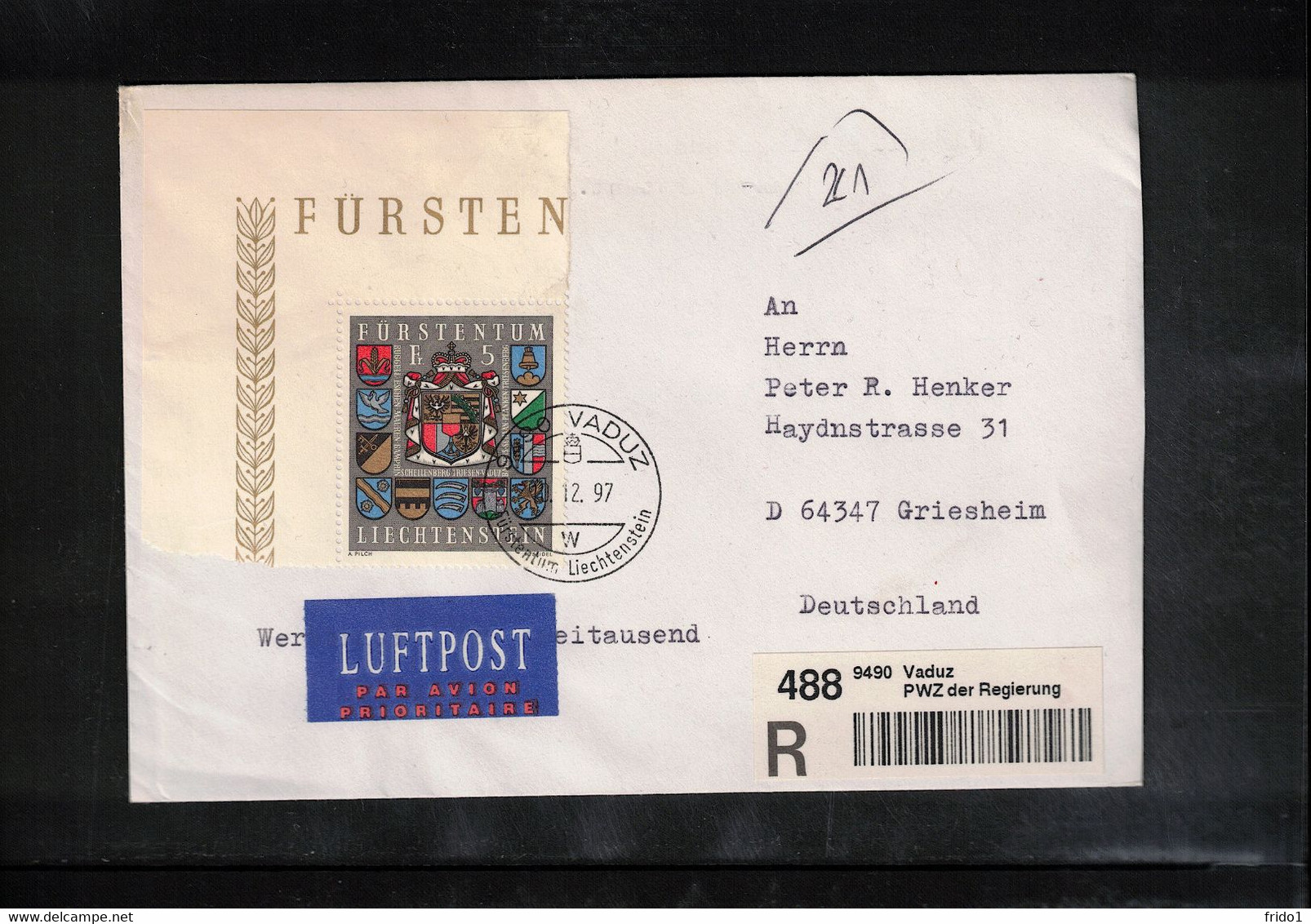 Liechtenstein1997 Interesting Airmail Registered Letter - Brieven En Documenten