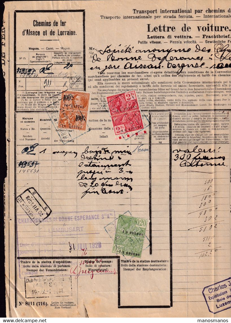 321/38 - Lettre De Voiture MERSCH 1928 - 4 Timbres Fiscaux 1.5614 Et Chemin De Fer Guillaume - Via STERPENICH - Revenue Stamps