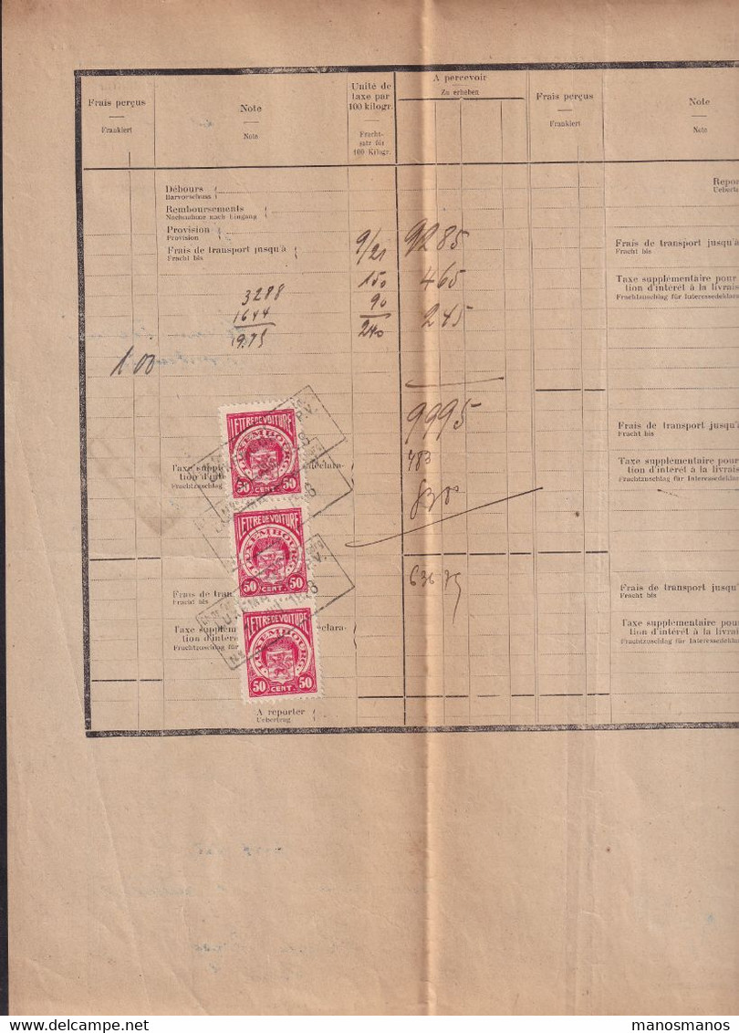 323/38 - Lettre De Voiture MERSCH 1928 - 3 Timbres Fiscaux Cachetés Chemin De Fer Guillaume - Via STERPENICH - Revenue Stamps