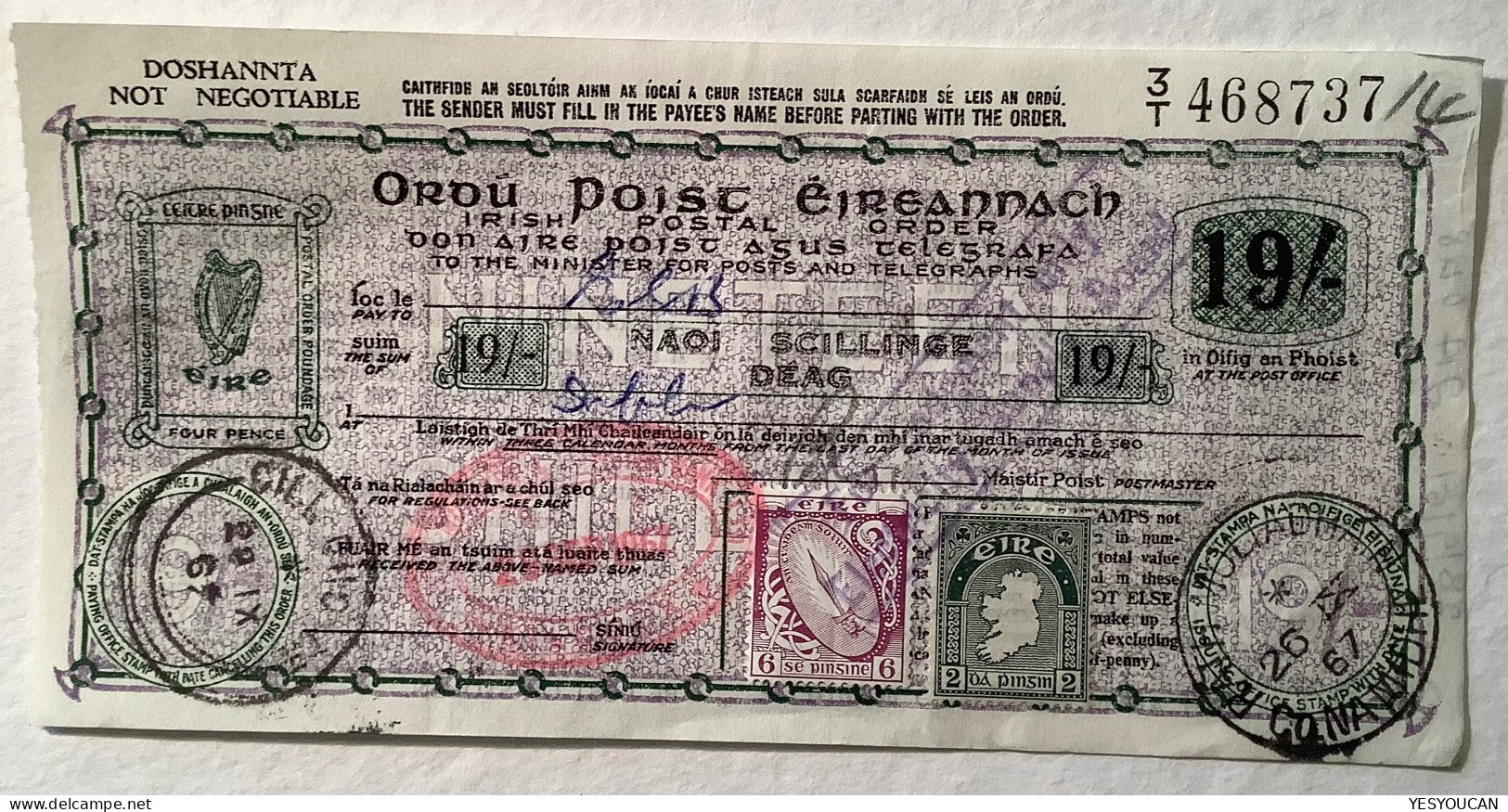 Ireland RARE "Irish Postal Order" 1966-1969 21 Different ! 6d-19s (postal Note Stationery Money Irlande Irland Bon - Entiers Postaux