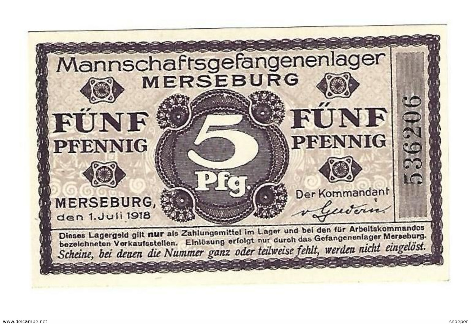 *germany Mannschaftsgefangenen Lager  Merseburg 5 Pfennig  1918  05.10 - Other & Unclassified