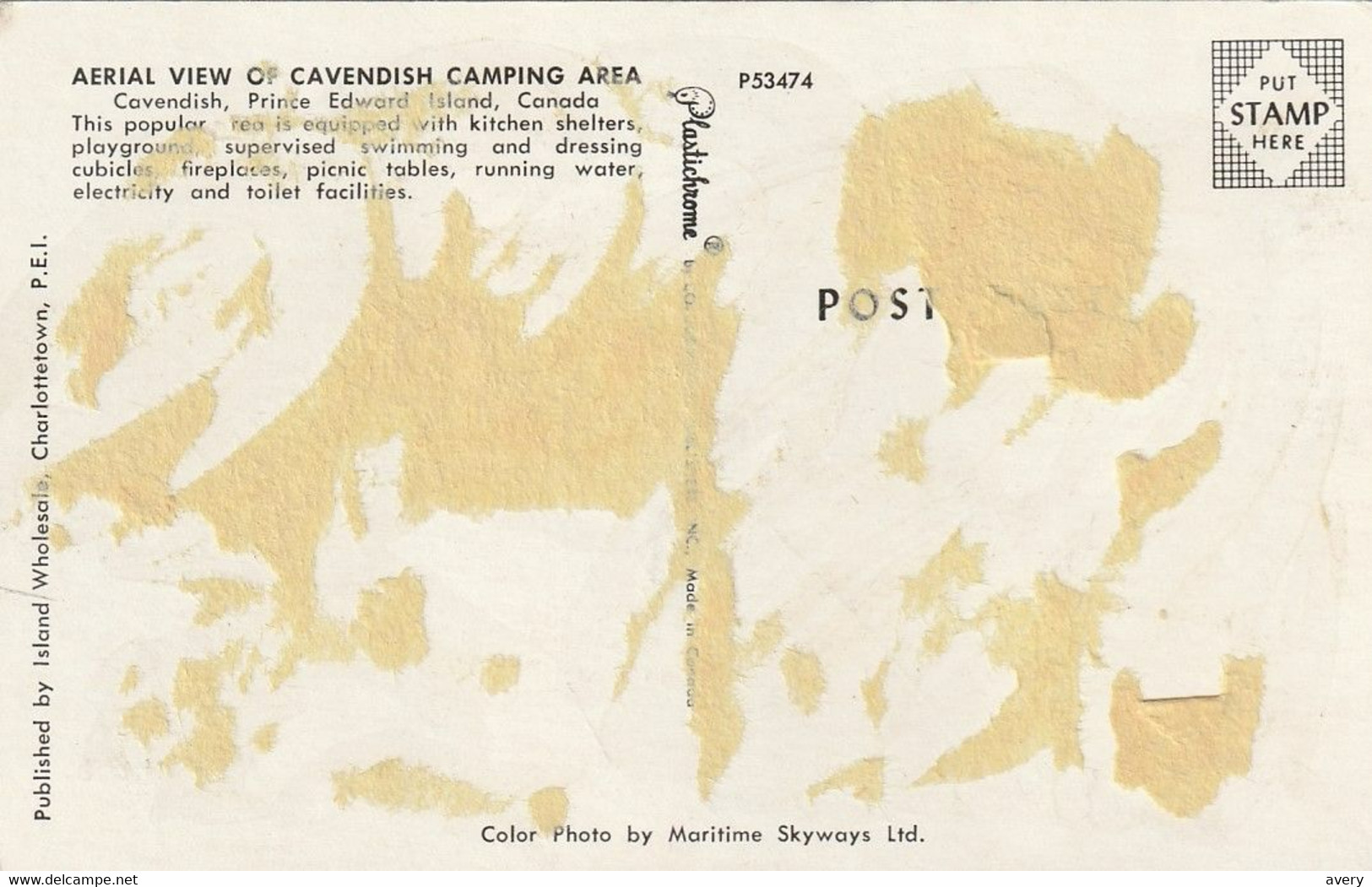 Aerial View Of Cavendish Camping Area, Prince Edward Island  Glue On Back Colle En Dos - Otros & Sin Clasificación