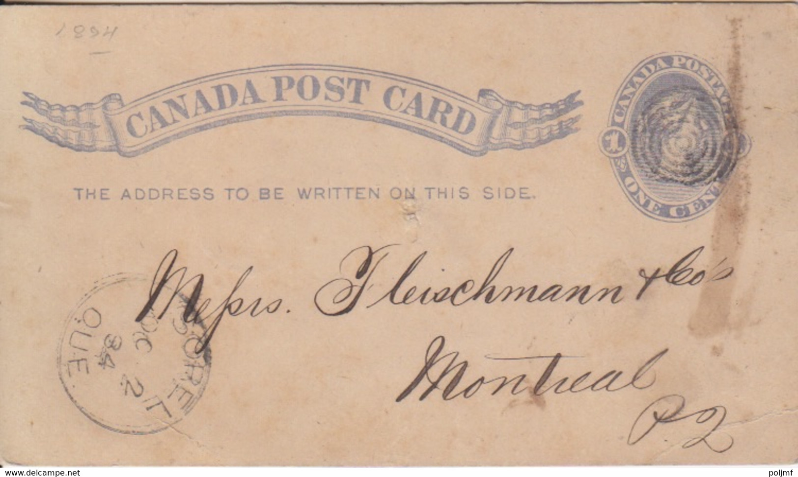C Canada Post Card, Entier 1 Cent Gris Obl. Sorel Le 2 OC 1884 Pour Montréal - 1860-1899 Victoria