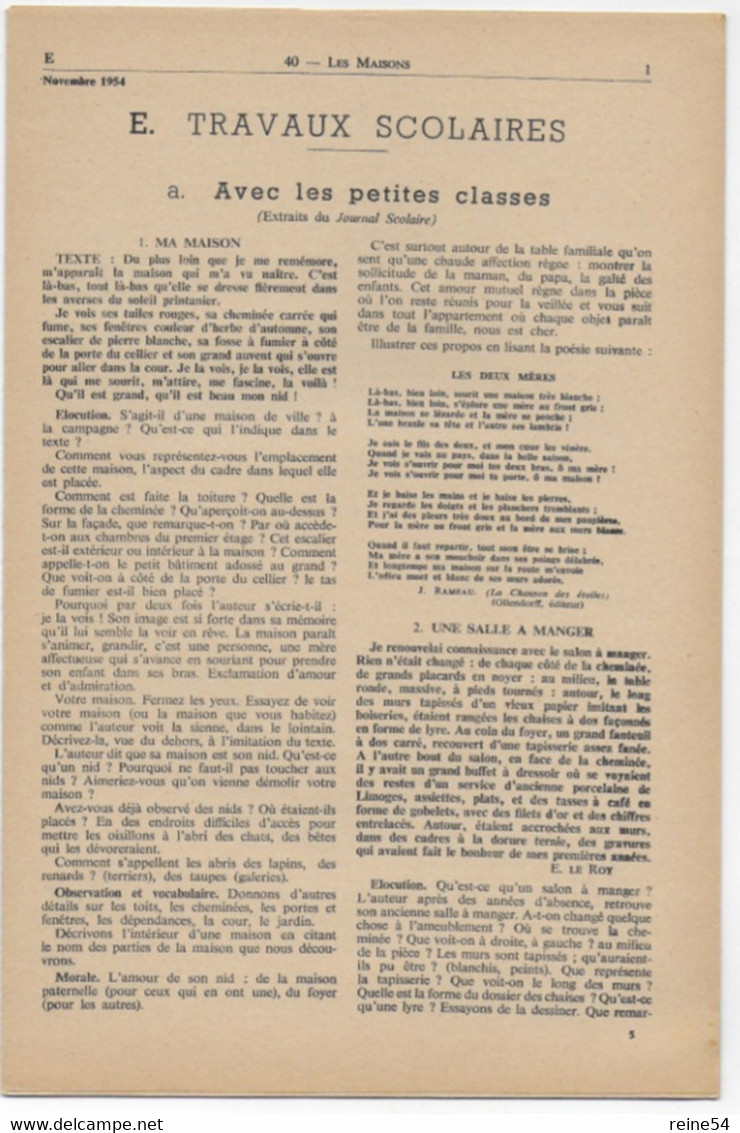 EDSCO DOCUMENTS- LES MAISONS-. N°3 Novembre 1954-Pochette N°40 Support Enseignants-Les Editions Scolaires - Fichas Didácticas