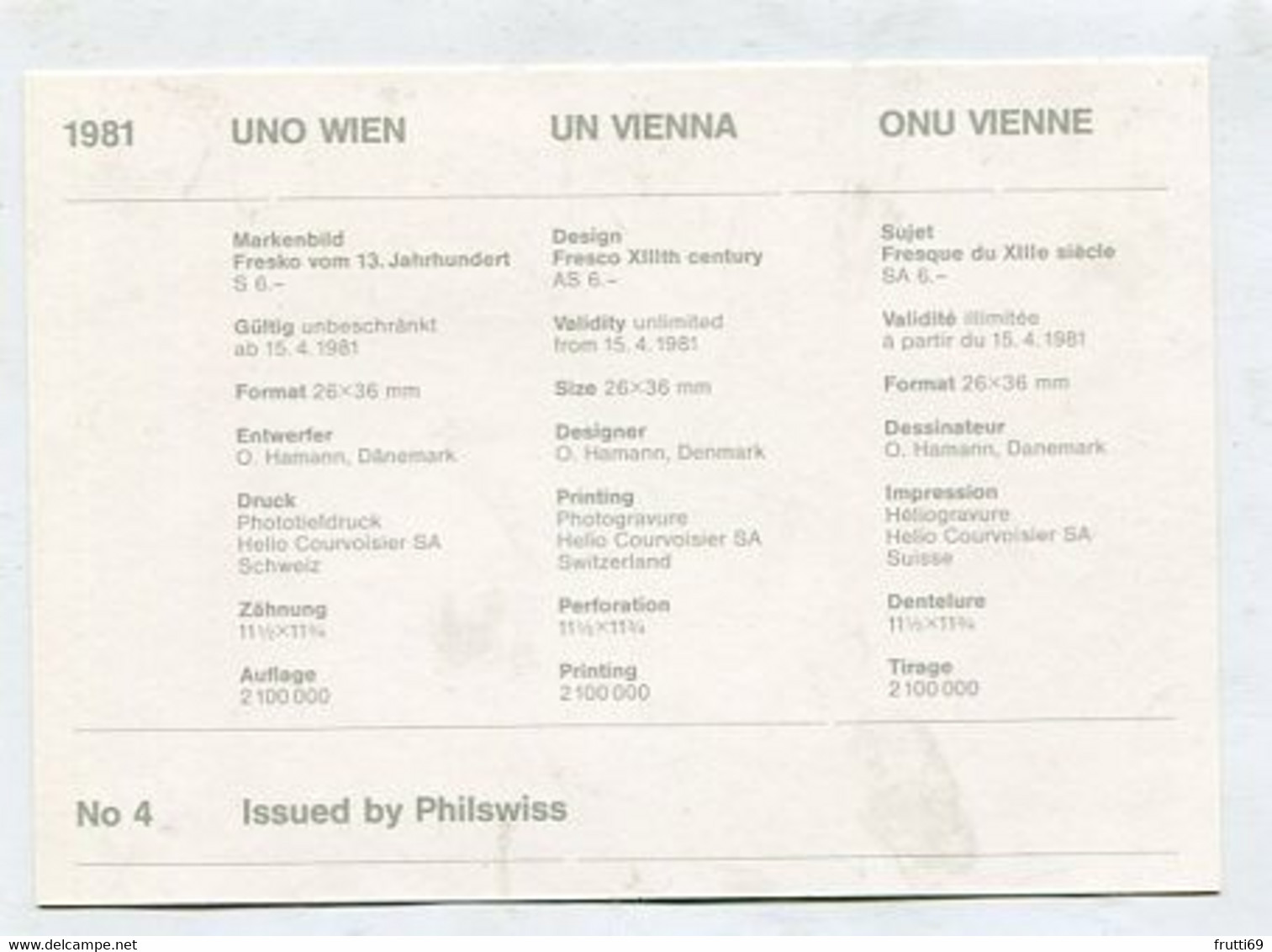 MC 099097 UNO VIENNA - Wien - Fresko - 13. Jahrhundert  - 1981 - Maximum Cards