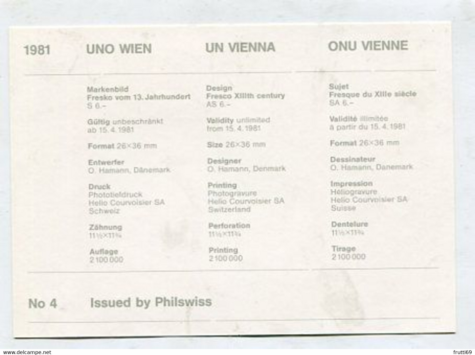 MC 099097 UNO VIENNA - Wien - Fresko - 13. Jahrhundert  - 1981 - Tarjetas – Máxima