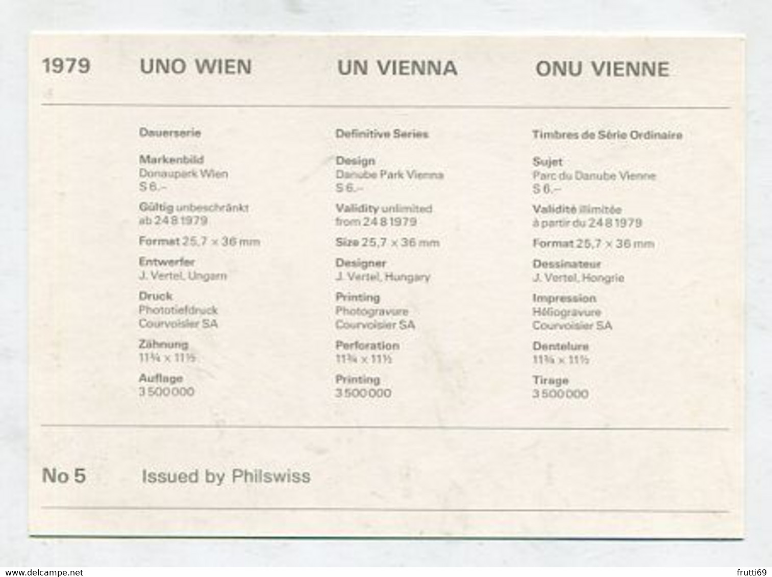 MC 099111 UNO VIENNA - Wien - Dauerserie  - 1979 - Maximum Cards