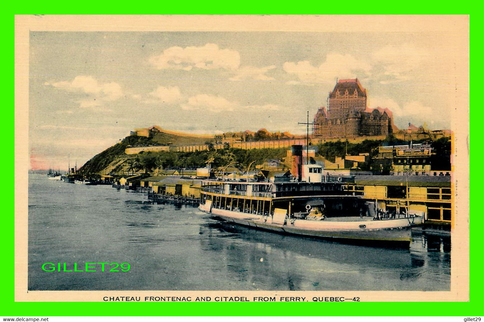 QUEBEC CITY - CHATEAU FRONTENAC AND CITADEL FROM FERRY - ANIMATED WITH SHIP -  PECO - WRITTEN - DOMINION CREST - - Québec - La Citadelle