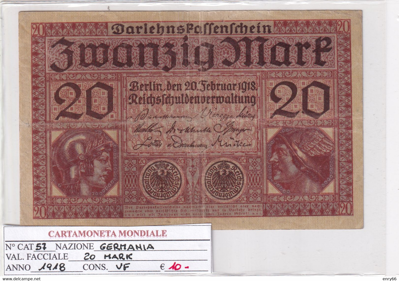 GERMANIA IMPERO 20 MARK 1918 P 57 - 20 Mark