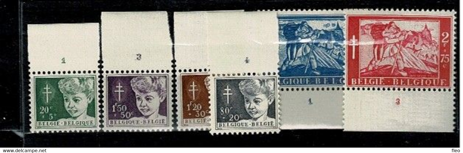 BELG.1954 955/960** Serie Met Plaatnummer :  "Antituberculeux"" - ....-1960