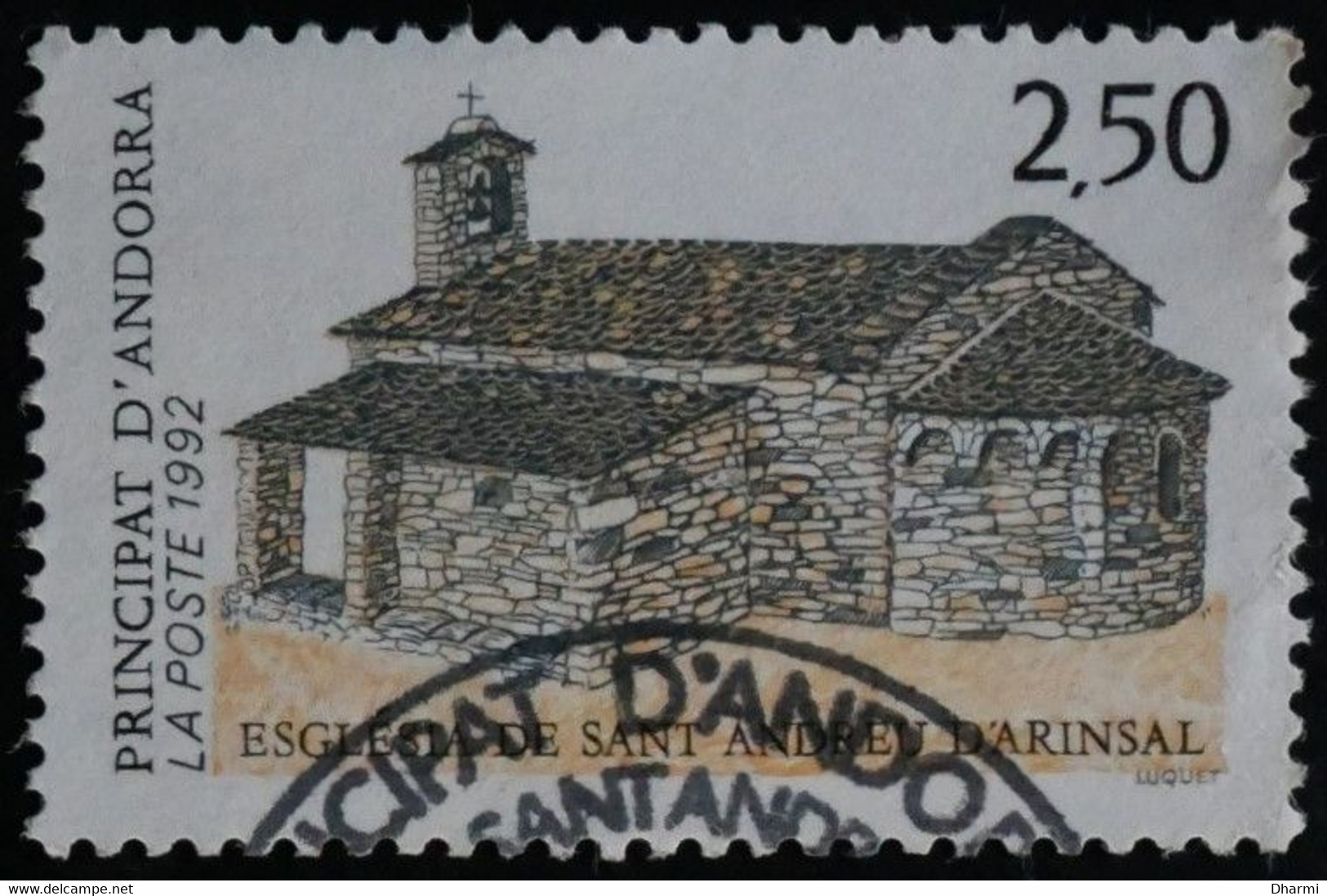 ANDORRE FR 1992 N°415 OBLITERE - 2.50F EGLISE SANT ANDREU D'ARINSAL - USED - Oblitérés