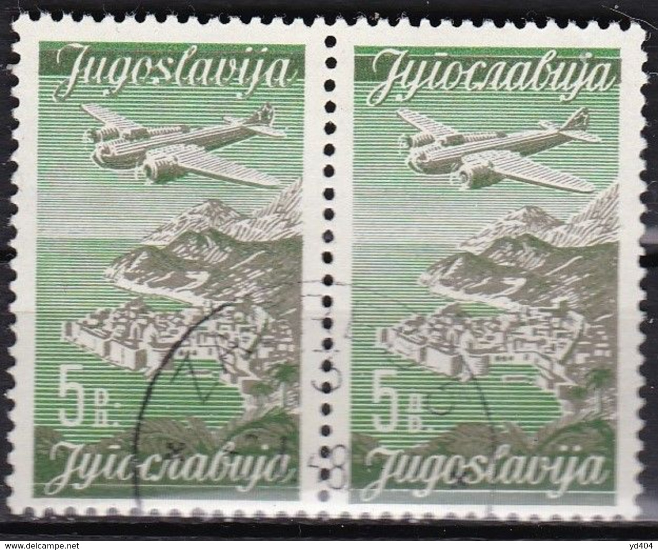 YU405 – YOUGOSLAVIA – AIRMAIL - 1947 – PLANE OVER CITIES – Y&T # 20A/B USED - Poste Aérienne