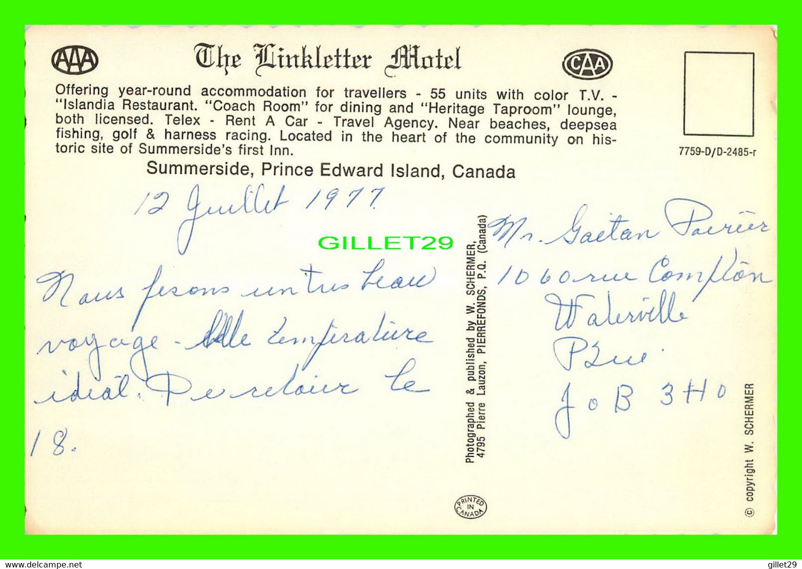 SUMMERSIDE, PRINCE EDWARD ISLAND - THE LINKLETTER MOTEL - 2 MULTIVUES - ANIMATED OLD CARS - WRITTEN IN 1977 - - Other & Unclassified
