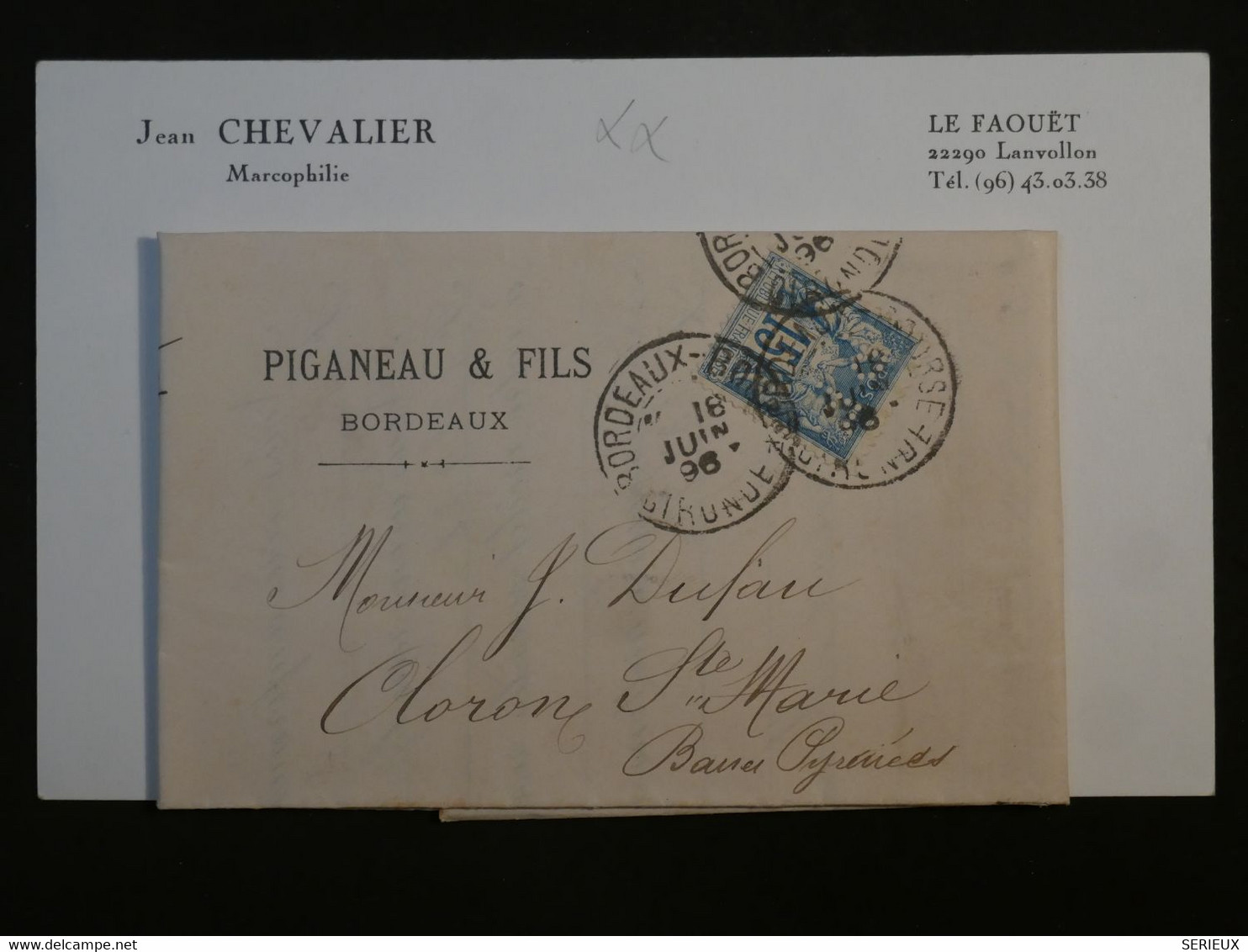 BJ16  FRANCE BELLE LETTRE PERFORé 1996 BORDEAUX  A OLORON   +SAGES 15C PERFIN  + AFFRANC. PLAISANT + - Lettres & Documents