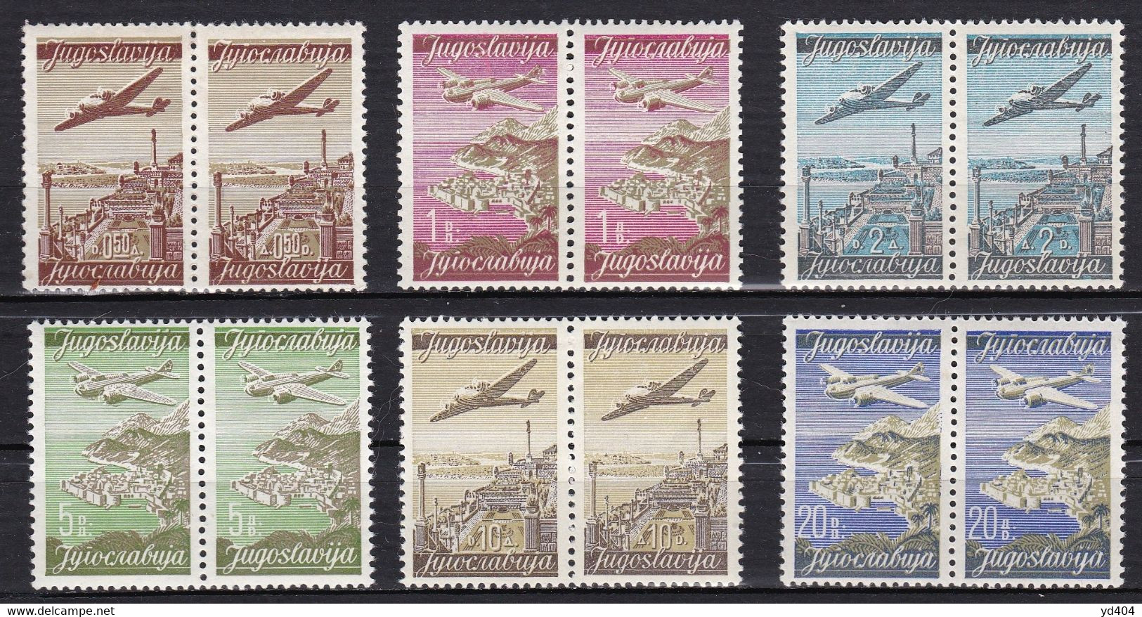 YU430 – YOUGOSLAVIA – AIRMAIL - 1947 – PLANE OVER CITIES – MI # 515/20 I-II MNH 60 € - Airmail